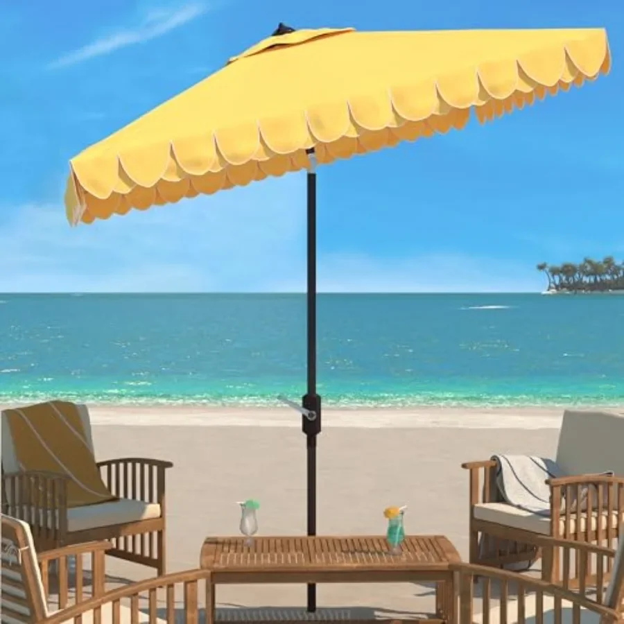 Outdoor Elegant Valance White and Black 7'6 Square UV Protected Umbrella, White/Black