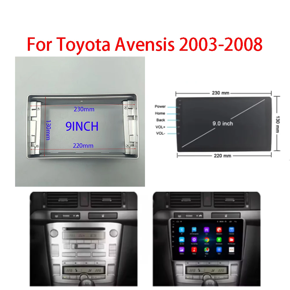 For TOYOTA AVENSIS 2002-2008 7/9inch Car Radio Frame Bezel Panel 2 Din Fitting Installation Frame Cable Dashboard Mount Kit
