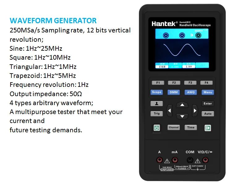 Hantek 2D42 3 1 Portable USB Digital Oscilloscope 250msa/s Waveform Generator 2 Channel 40MHz LCD Handheld 3 1 Oscilloscope