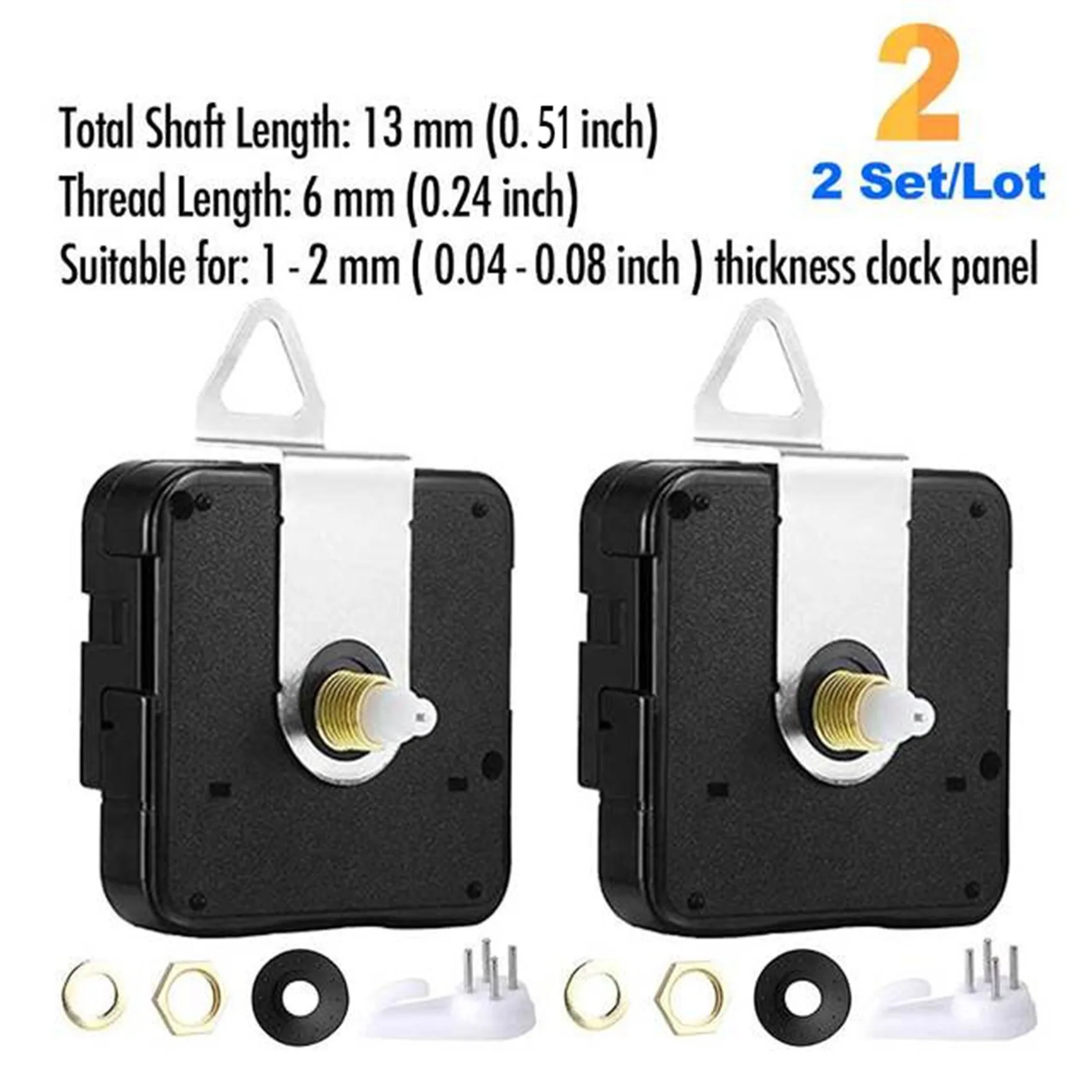【HOT N07R】 2Pcs Silent DIY Quartz Wall Clock Movement Mechanism Kit for Repair Parts Replacement Home Decor Timepiece Tools 13mm