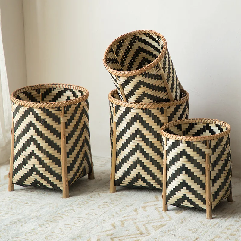 Handcrafted Creative Grass Woven Flower Pot Decorative Rattan Bamboo Basket Handmade Plant Arrangement Storage Basket