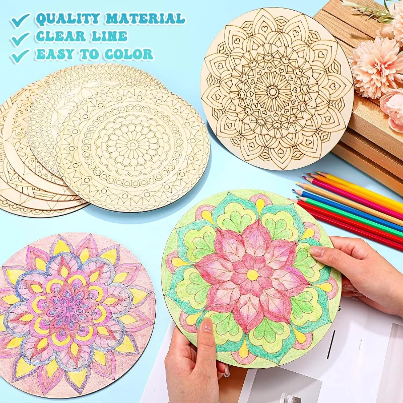 Wooden Mandala Painting10 Unfinished Wood Cutouts with for Making Kit Mandala Crafts for Painting DIY Crafts Home Decors view 4