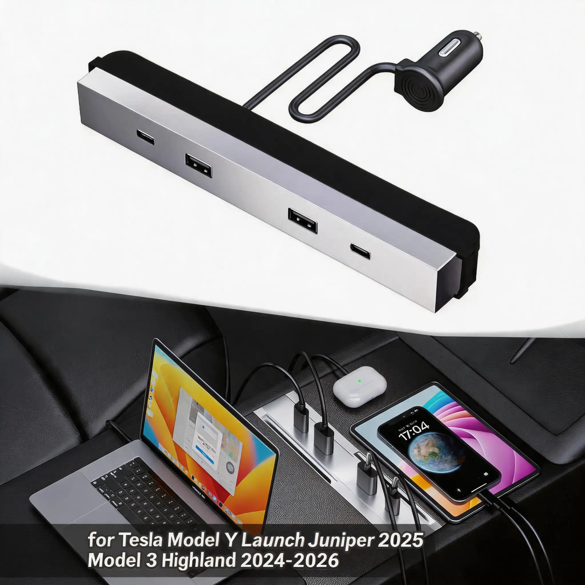 Tesla Model Y USB C hub installed in car