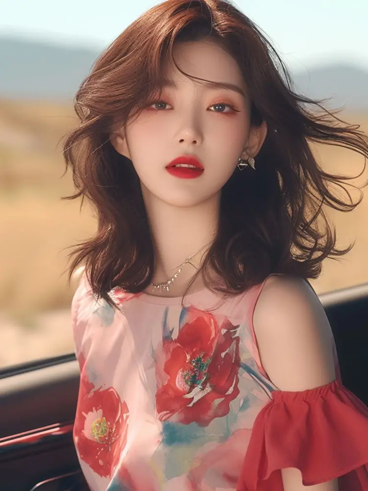 Camicette in chiffon con stampa floreale Camicia ampia da donna con maniche corte svasate Office Lady Abbigliamento casual Top con spalle scoperte Estate Nuova moda