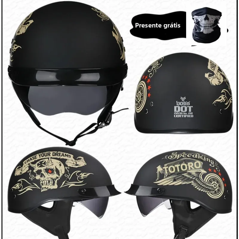 voss-ハーフフェイス-オートバイヘルメット-dot認証済み-軽量-内蔵型調節可能サングラス付き-ce認証-チョッパーヘルメット