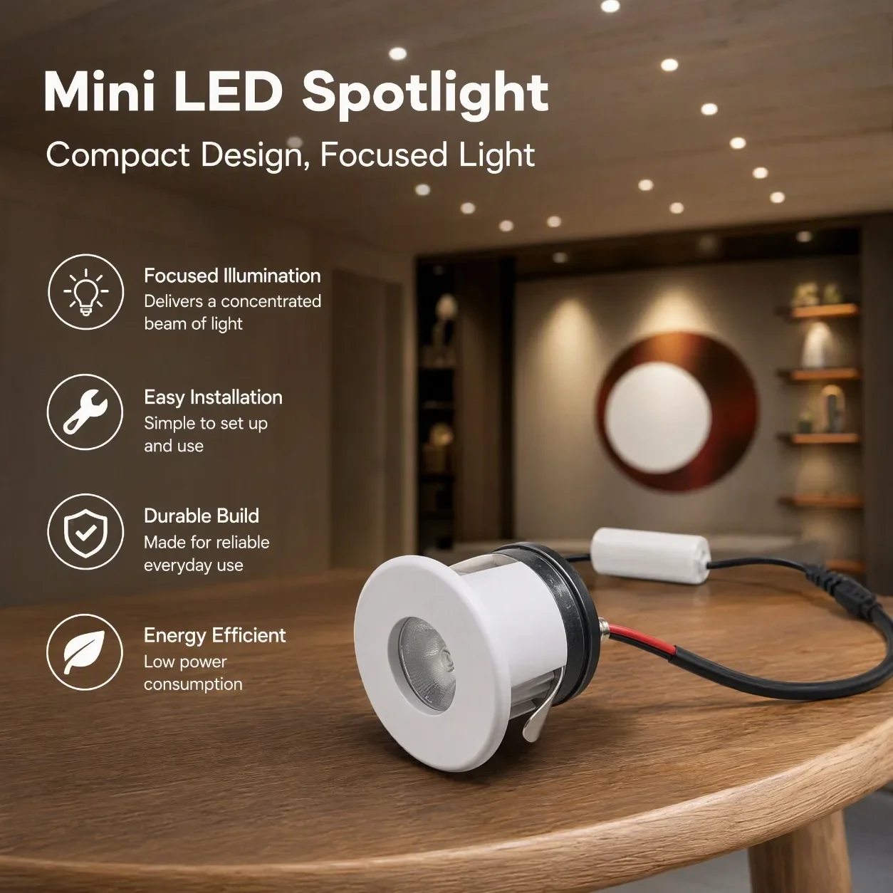 1W Mini Spotlight Recessed Ceiling Showcase Display Under-Cabinet Lights Fixture with LED Driver Warm White Lighting White Shell