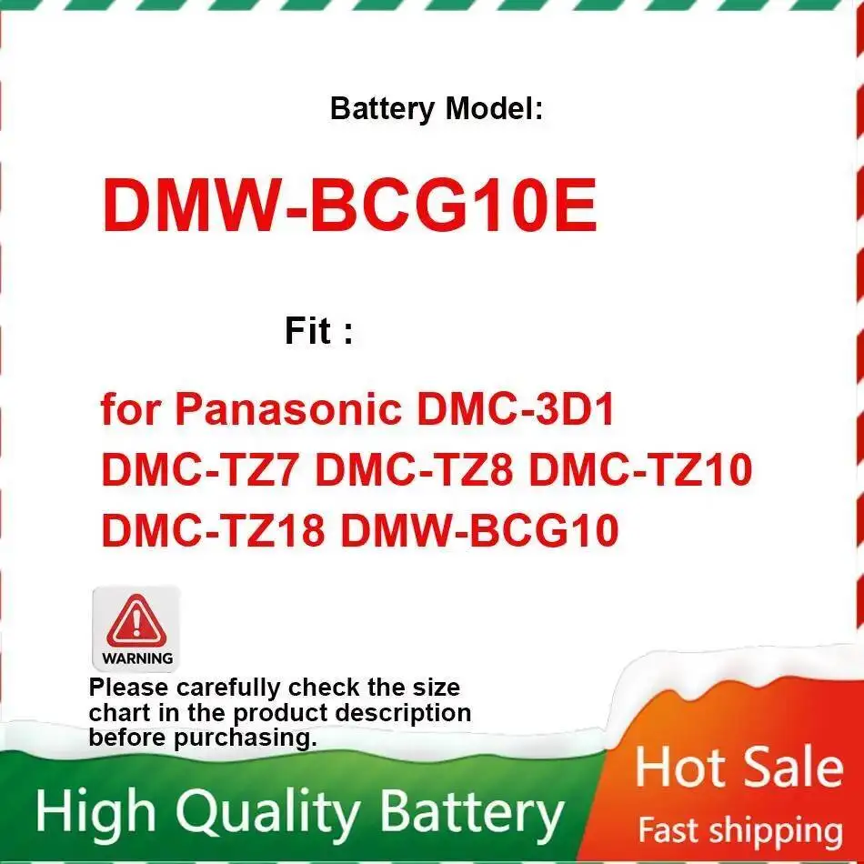 For Panasonic Dmc-3D1 Dmc-TZ7 Dmc-TZ8 Dmc-TZ10 Dmc-TZ18 Dmw-BCG10 1000Mah Camera Battery Dmw-BCG10E Long Lasting High-Capacity