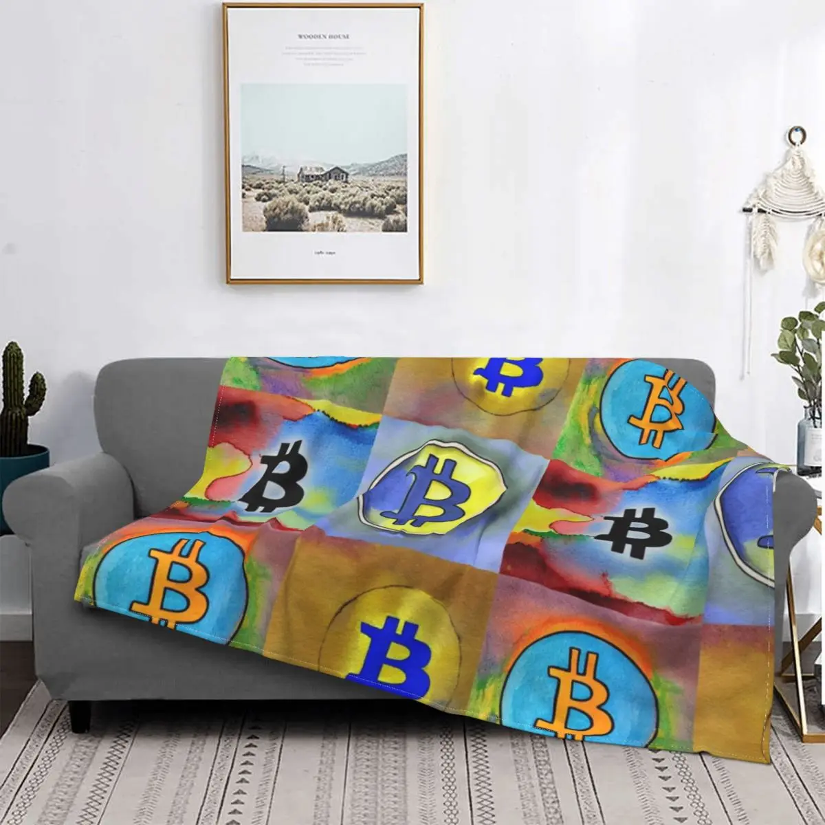 Wet Bitcoin Art Blanket Fleece Cryptocurrency Btc Blockchain Super Warm Throw Blanket for Bedroom Sofa Bedroom Quilt