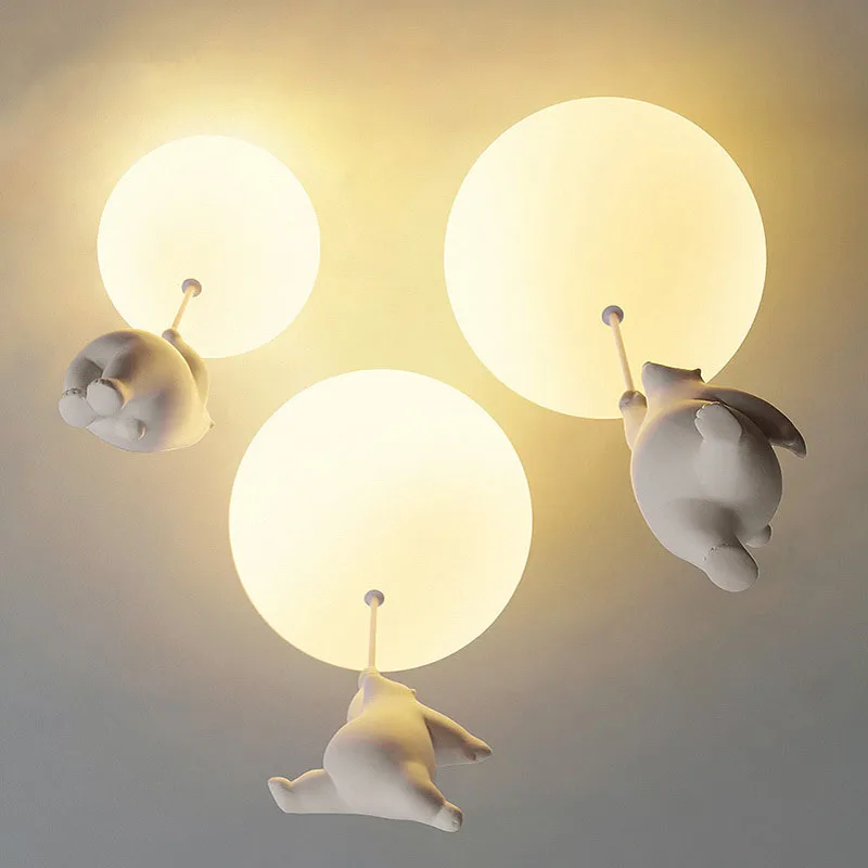 Creative Balloon Bear LED Pendant Lights Cute Baby Children Bedroom Living Dining Room Ceiling Hanging Lightings