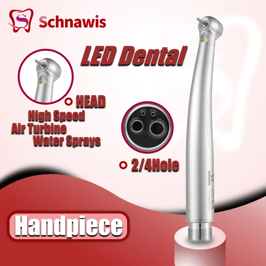 Schnawis LED Dental High Speed Handpiece Dentistry Air Turbine Handpiece with Four Water Sprays Handpiece 2/4Hole Dentist Tool