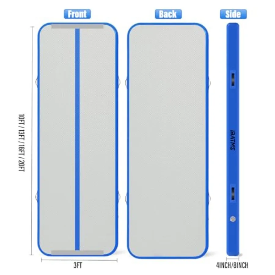 Air Track Tumbling Mat for indoor/outdoor/home gym PVC material blue ultra-durable with rapid inflation via included electric p