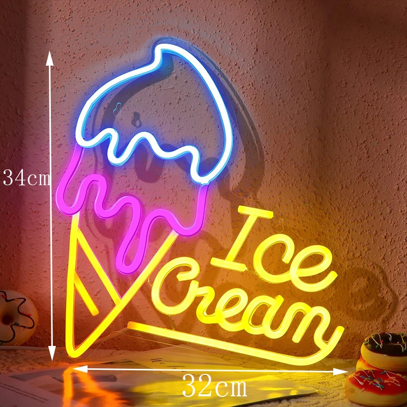 Ice Cream Colorful LED Neon Sign Acrylic Neon LED Sign Light USB For Home Bar Restaurant Children Bedroom Wall Art Decor Lights