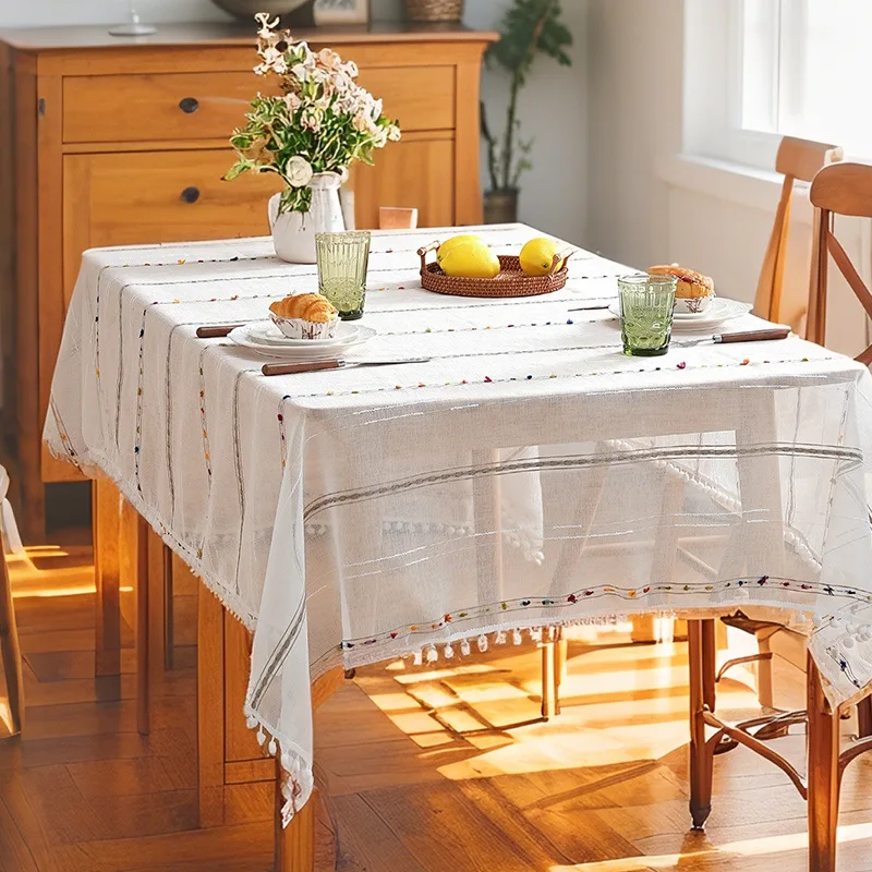 Nordic Minimalist White Gauze Tablecloth Small Fresh Tea Table Cover Decorative Coffee Shop Dining Household Tablecloth