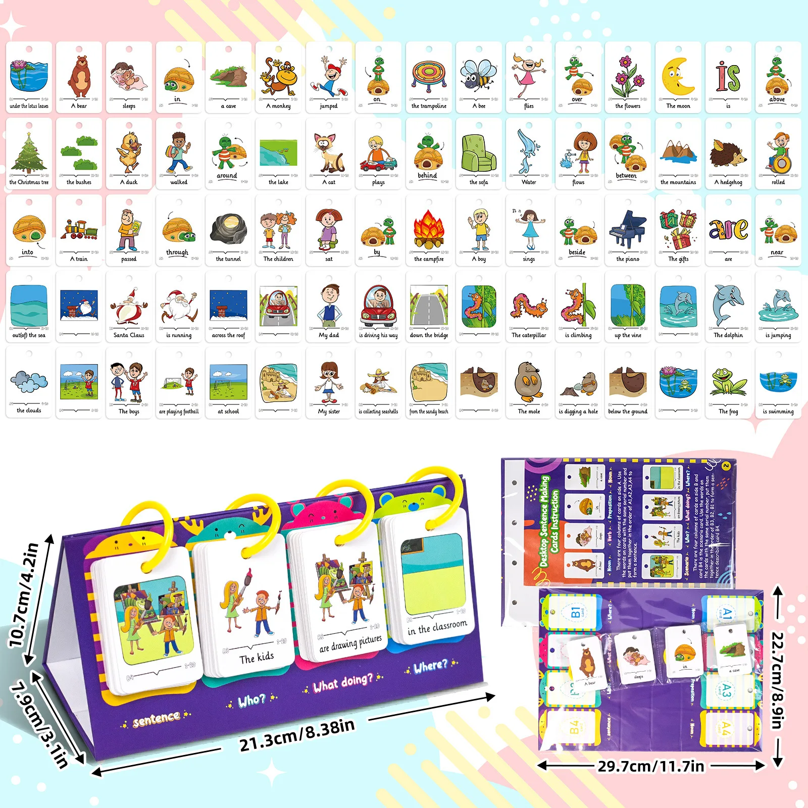 Cartes éducatives graphiques de bureau, 80 phrases de mots, dessin animé, cartes interactives Parent-enfant, anglais, éducation précoce