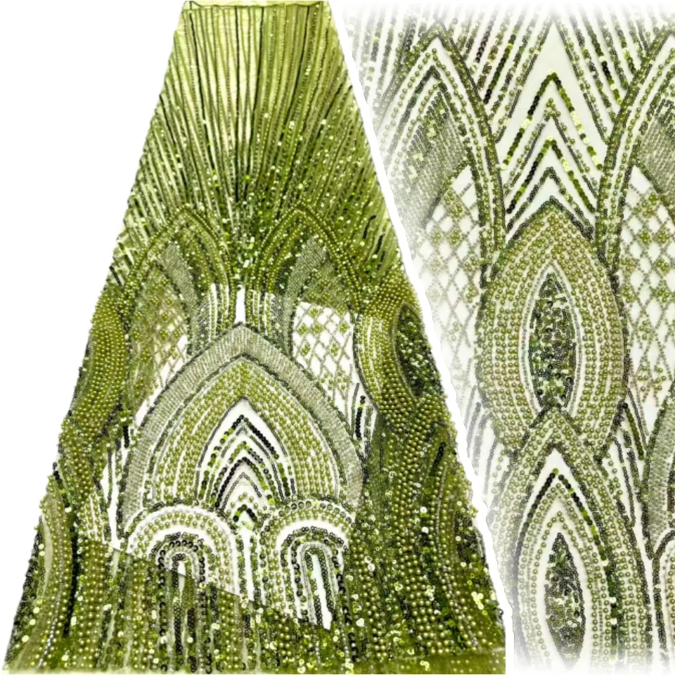 

High-Quality Luxury African Embroidered Sequined Lace Fabric, 2026 Nigerian Beaded Lace Fabric Suitable For Wedding Dresses 1995