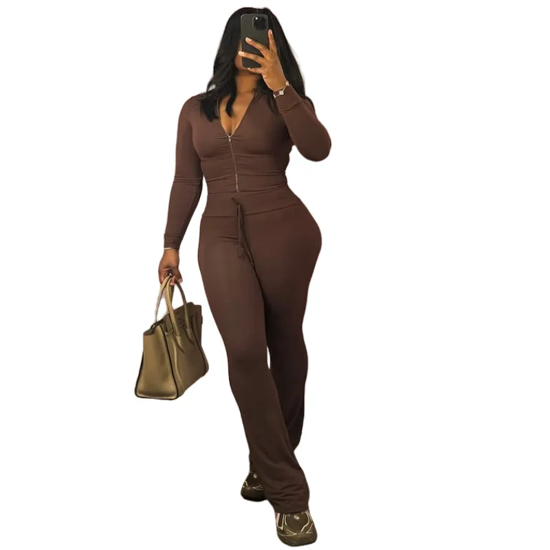 

New Long Sleeved Casual Suit Elastic Hip-lifting Small Flared Pants Suit 2 Piece Sets Womens Outfits