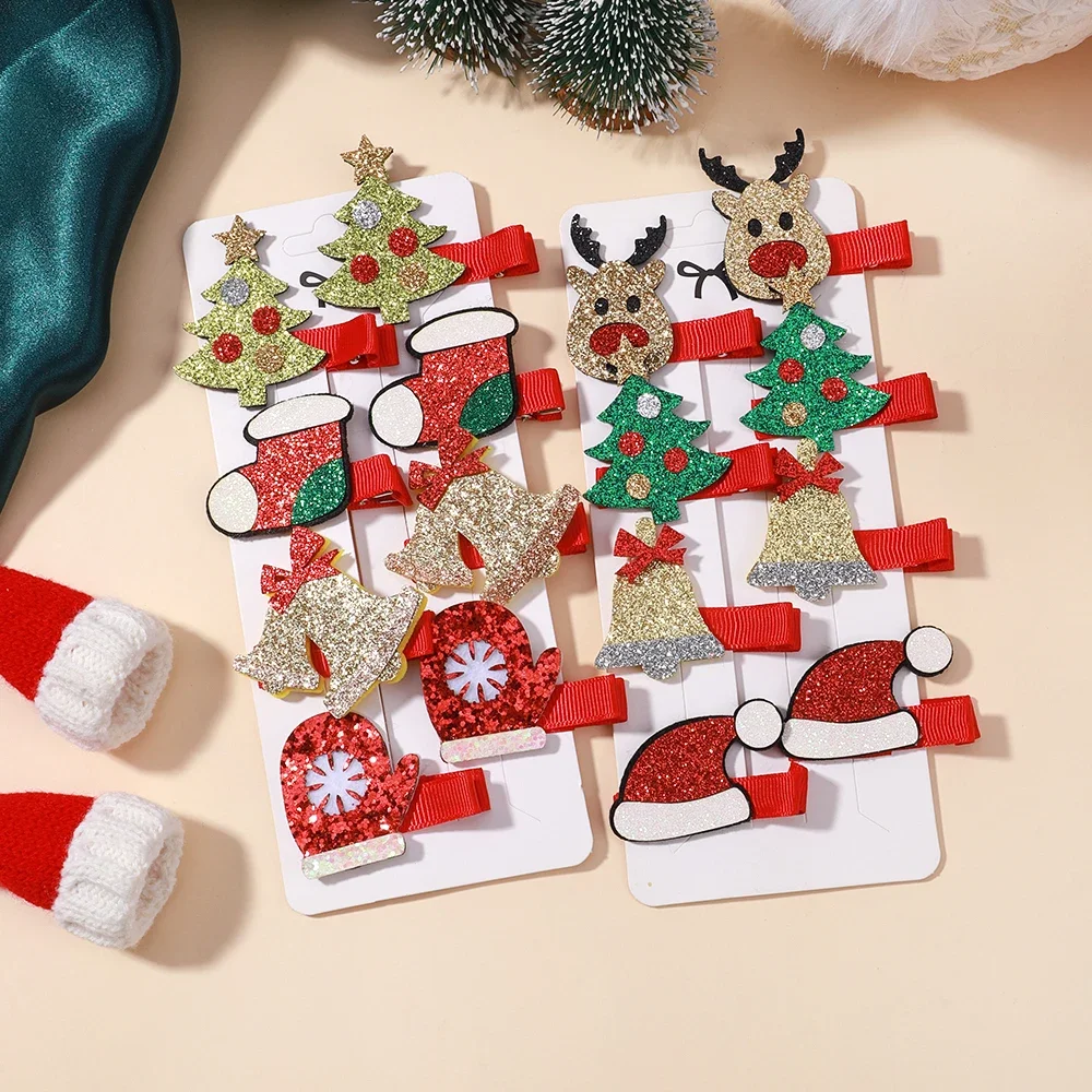 8Pcs Christmas Hair Clip Set for Girls Kids Hair Accessories Cute Elk Christmas Hat Holiday Hairpin Dress Up Party Ornaments