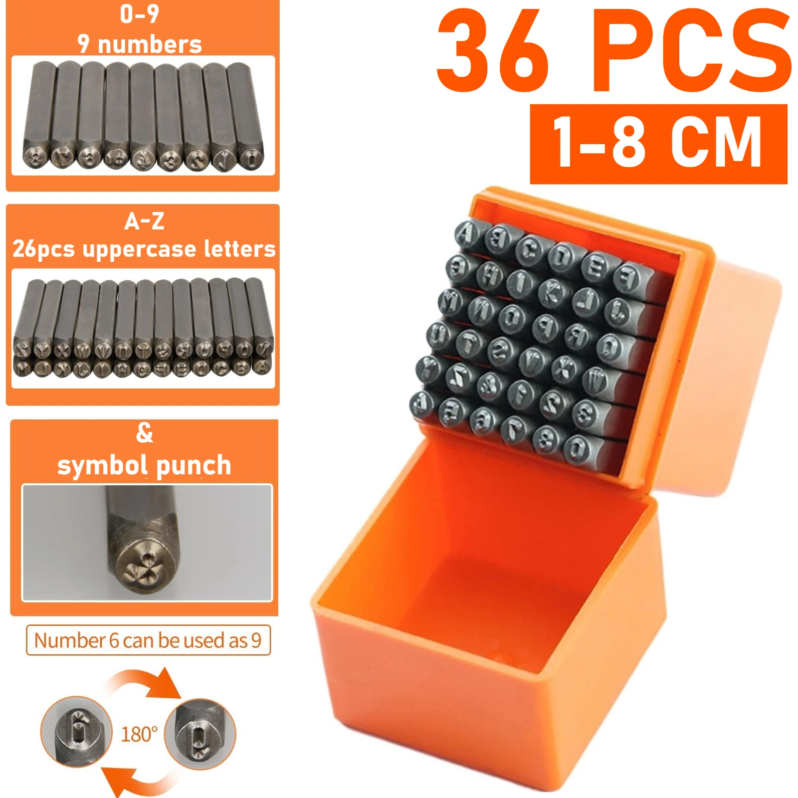 

36 шт., 1,5 мм-8 мм, инструмент для металлических штампов, набор перфораторов для букв и цифр с коробкой для хранения для изготовления кожаных бирок своими руками