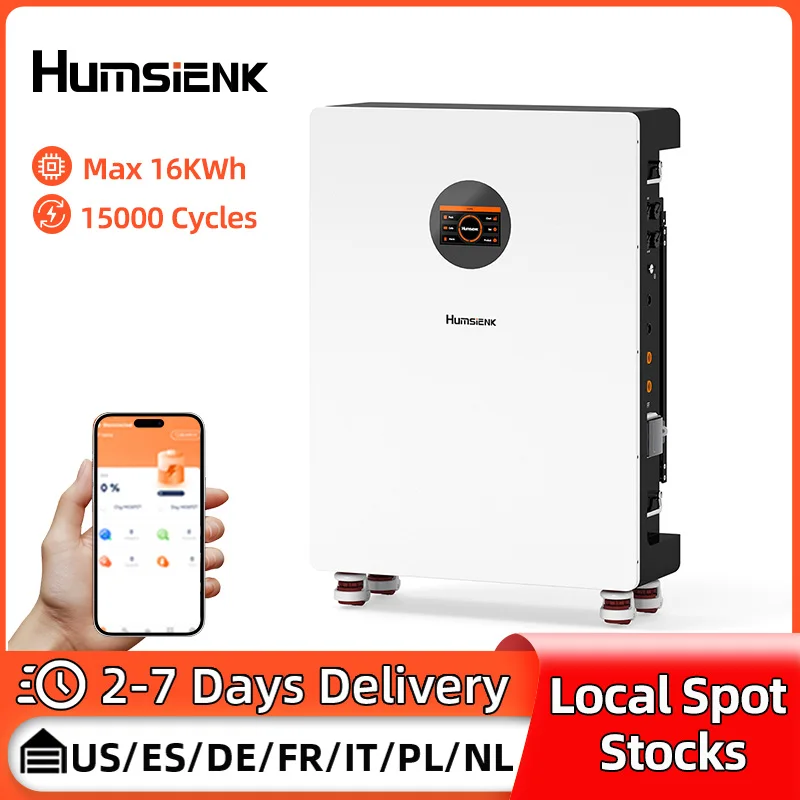 

Humsienk 48V 314Ah LiFePO4 Lithium Battery WALL-Mounted 16KWh Built-in 200A BMS 15000 Cycle For Solar System With Bluetooth