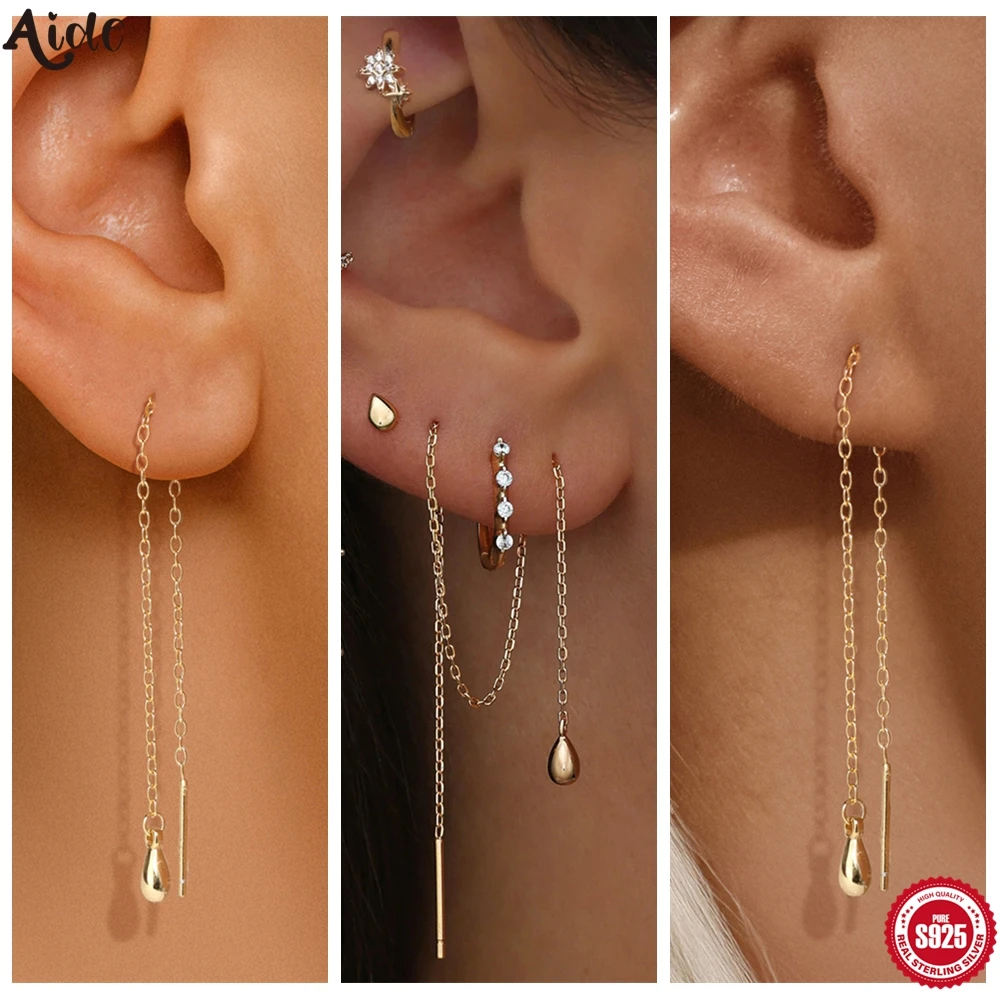 

Aide висячие серьги из стерлингового серебра 925 пробы с геометрическими каплями воды, длинная цепочка с кисточками, шпильки для женщин, минимализм, ювелирные изделия для ушей