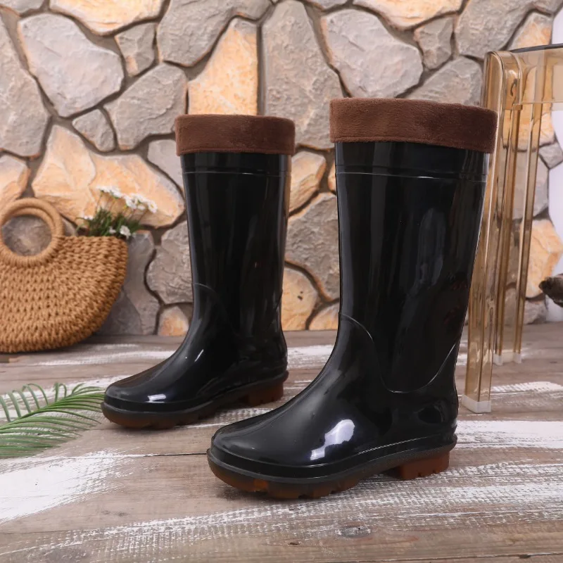 Женские длинные резиновые сапоги на трубке, большой размер 40-45, классическая модная нескользящая износостойкая резиновая обувь, водонепроницаемая и теплая обувь