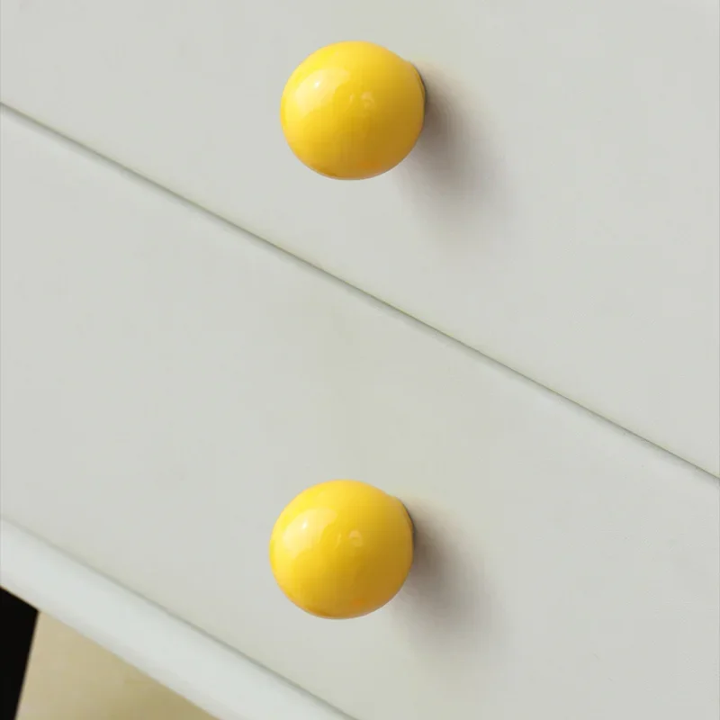 Colored Ceramic Handles Modern Minimalist High End Kids Room Wardrobe Doors Cabinets Drawers Cute Ball Handles