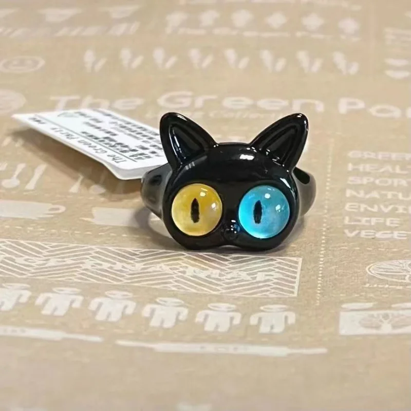 1pcs Hot Selling Funny Black Cat Combination Monster Ring Big Eyed Boy Sweet Cool Cartoon Cute Best Friend Couple Ring Gift 