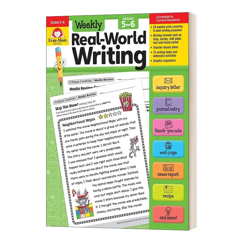 Evan-Moor Weekly Real-World Writing, Grades 5-6 Workbook,aged 8 9 10 11, English book 9781645141587