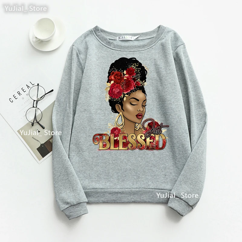 2023 Just Blessed Melanin Graphic Print Hoodies Women Watercolor Black Girls Magic Sweatshirt Femme Harajuku Kawaii Clothes Tops