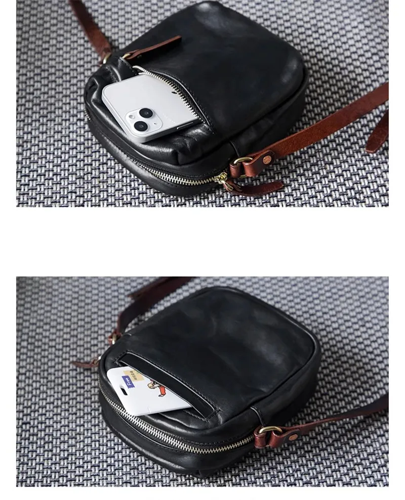 PNDME Einfache Vintage Luxus Echtleder Herren-Umhängetasche Outdoor Wochenend- und Alltagstasche aus natürlichem Rindsleder Handy-Umhängetasche – Detail 11