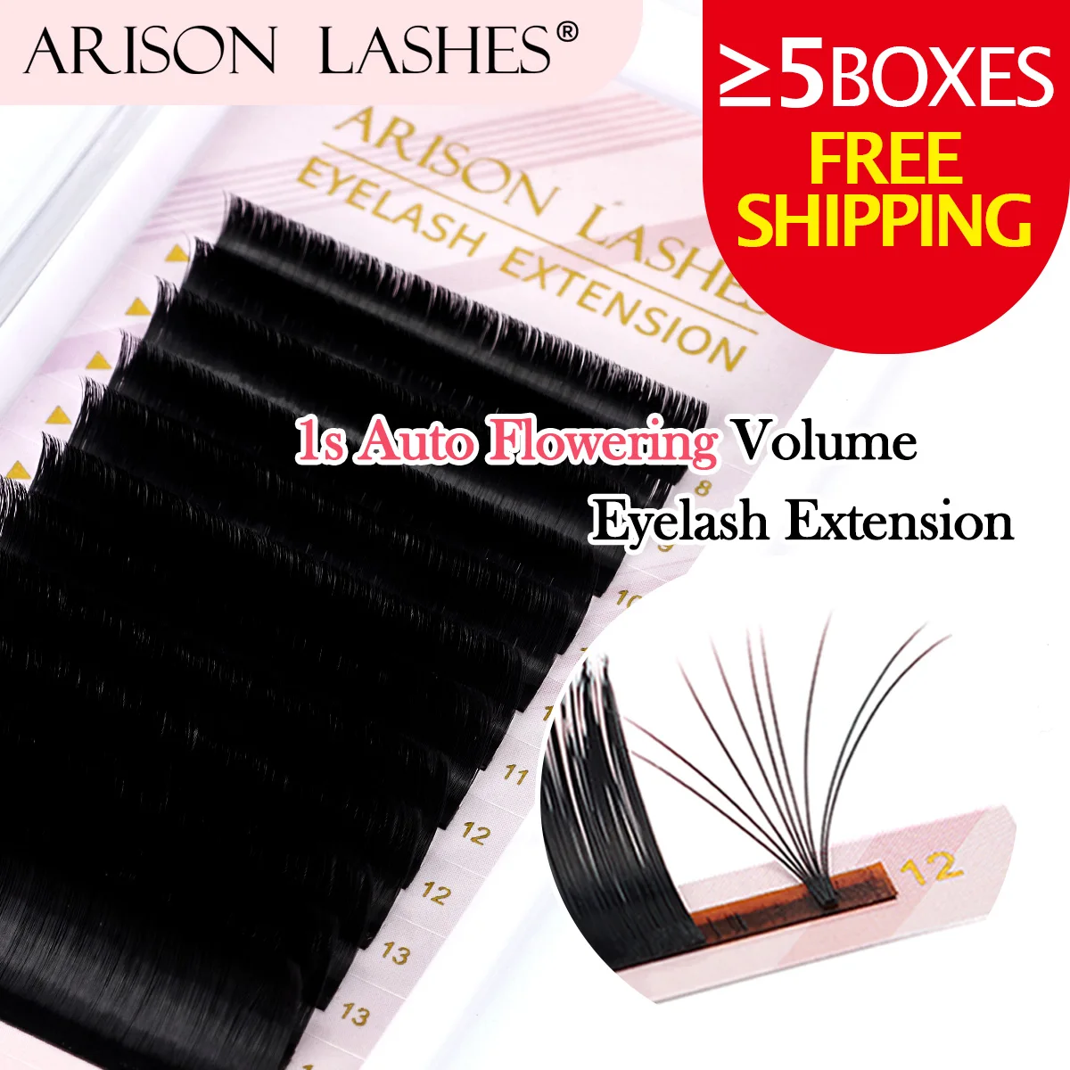 ARISON C/D/cc/dd/M/L Easy Fan Volume 1sAuto Flowering Eyelash Extension Lashes Rapid Blooming Eye Lash For Wholesale Custom LOGO