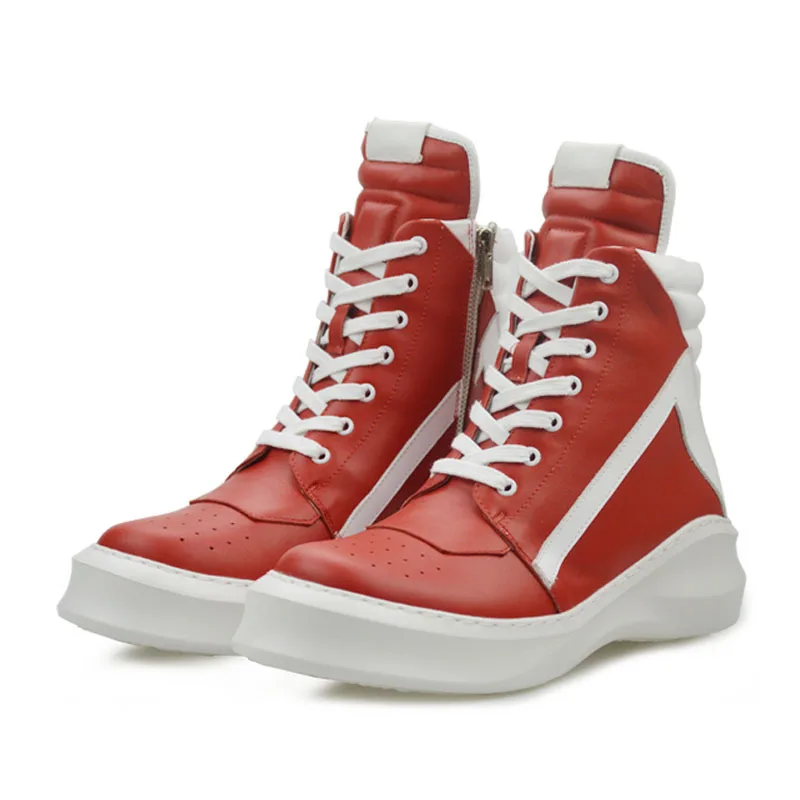 

2024 new fashion casual casual boots men's super light soft-soled muffin trend strap side zipper high-top men's shoes red