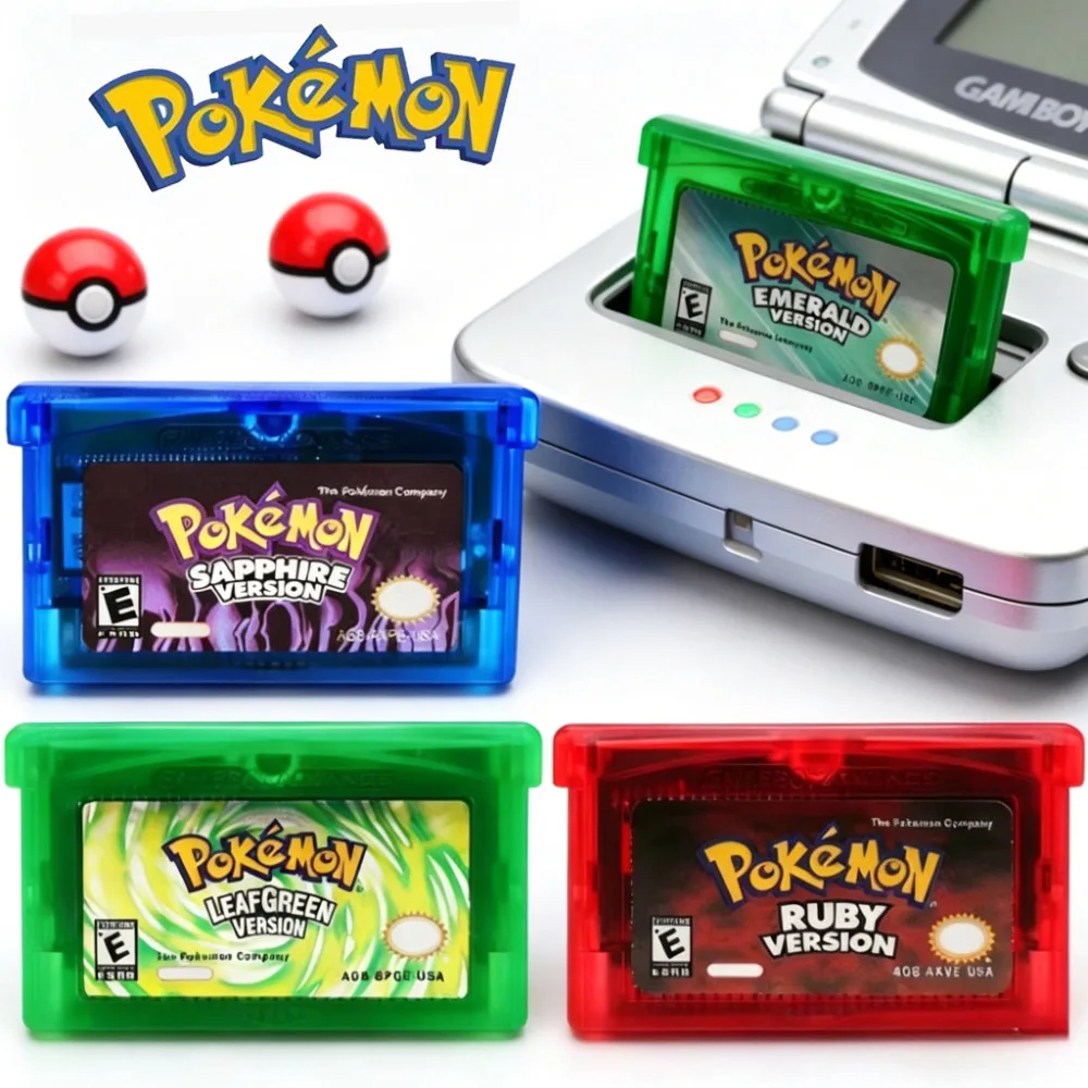 High Qualit Pokemon GBA Game Card Ruby/Sapphire/Emerald/Fire Red/Leaf Green 32-bit Video Game Cartridge Multiple Languages