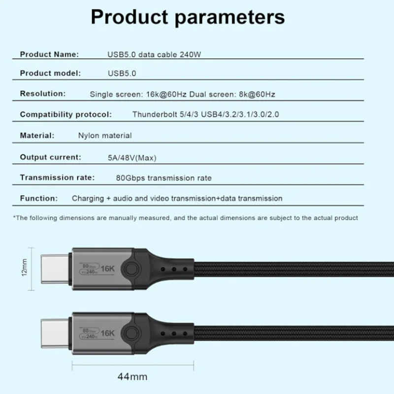 USB C Monitor Data Cable 16K@60Hz,Support 80Gbps Data Transfer,PD 240W Fast Charging Compatible with CarPlay,Steam Deck,Switch,