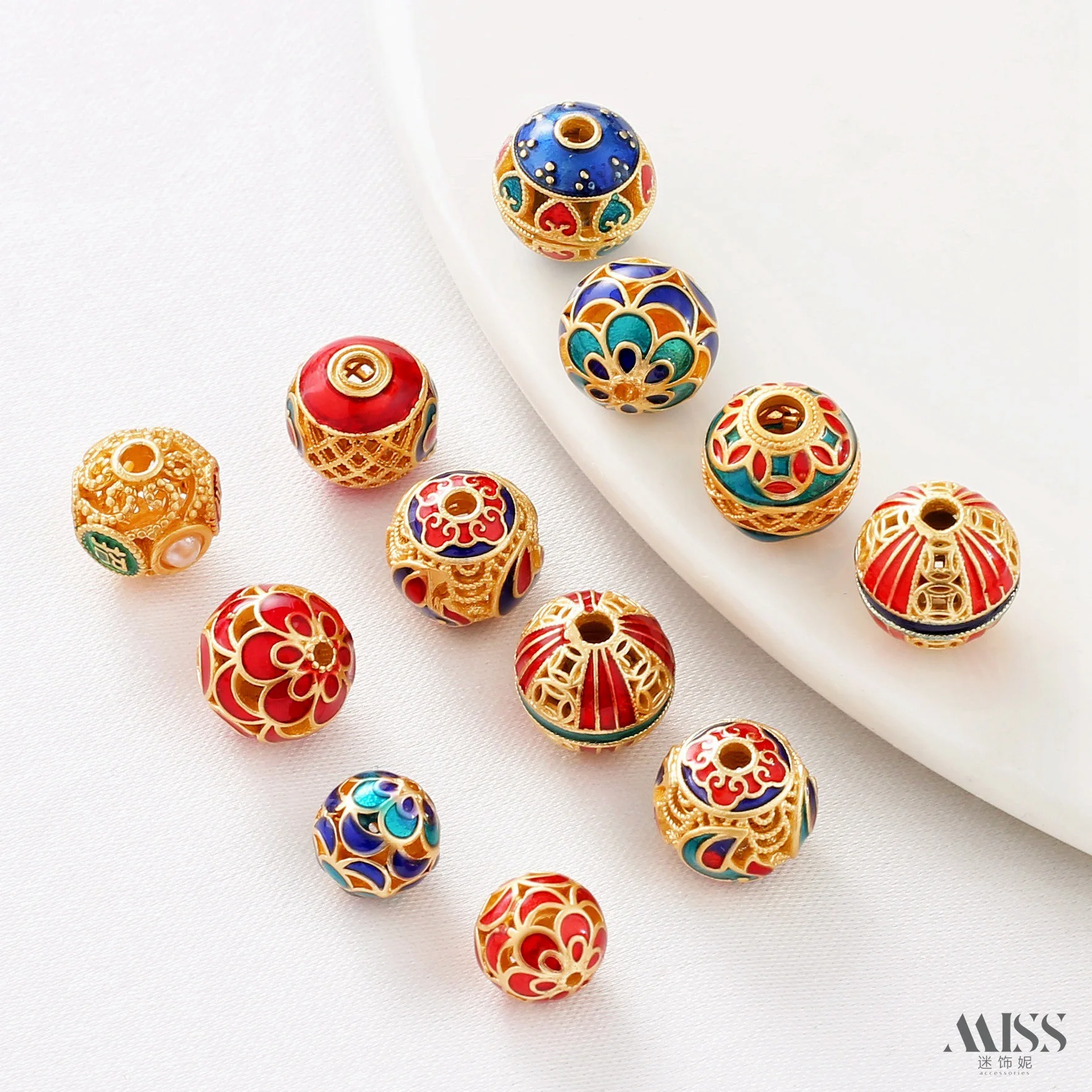 

18K Gold Plated Matte Gold Enamel Hollow Embossed Beads, Spacer Beads for DIY Handmade Bracelet Necklace Jewelry Accessories