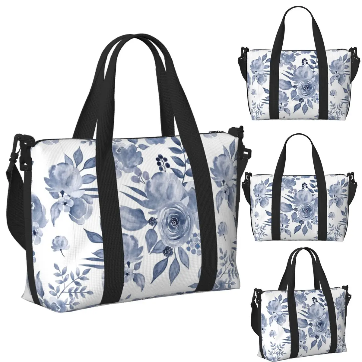 

Custom Hamptons Style Floral Design Beach Travel Bag Large Capacity Tote Bags for Gym Yoga Women Shopping Duffle Shoulder Bag