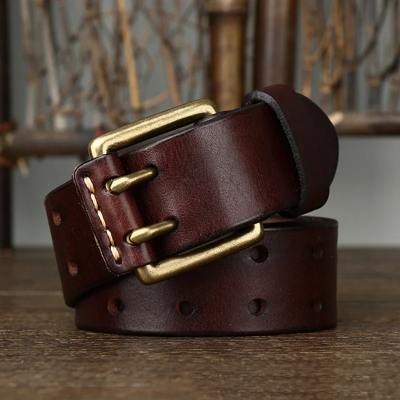 

Vintage Cowhide Leather Belt with Copper Buckle for Men - 3.8cm Wide