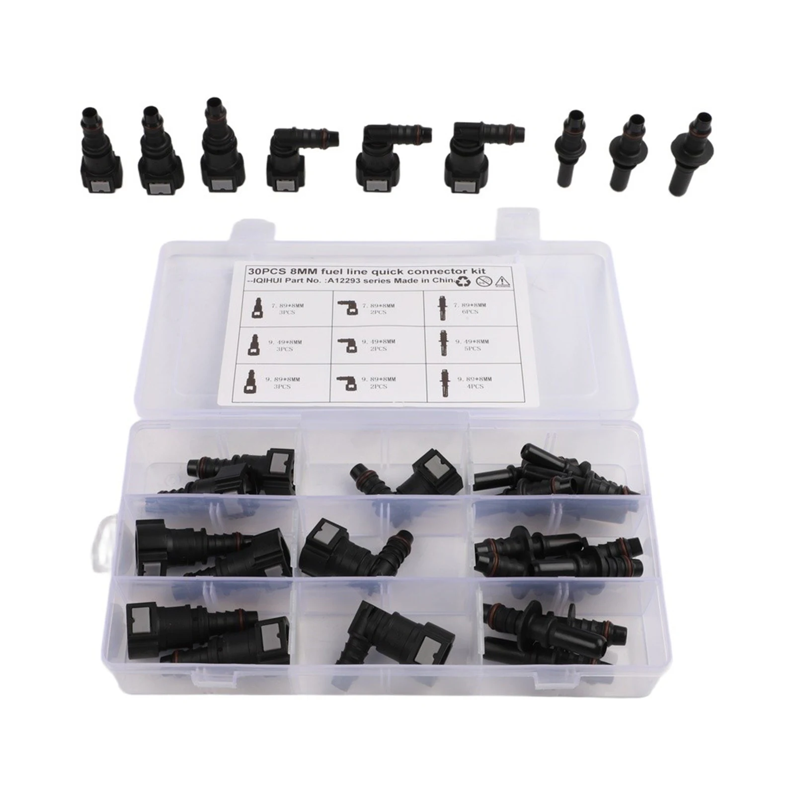 30 Piece Fuel Line Push Connect Fitting Set for 8mm ID Hose SAE 7.89mm 9.49mm 9.89mm Elbow Straight and Male Pipe Connectors