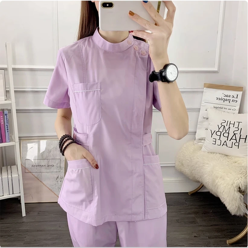 Ensemble d'infirmière à manches courtes pour femmes, vêtements de travail pour chirurgie plastique, hôpital, dentiste, lune fendue, vêtements pour sœurs, édition fine d'été