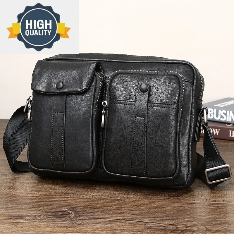 Genuine High Quality Leather Shoulder Bag for Men Fashion Cowhide Crossbody Men's Black Handbag Male Briefcase