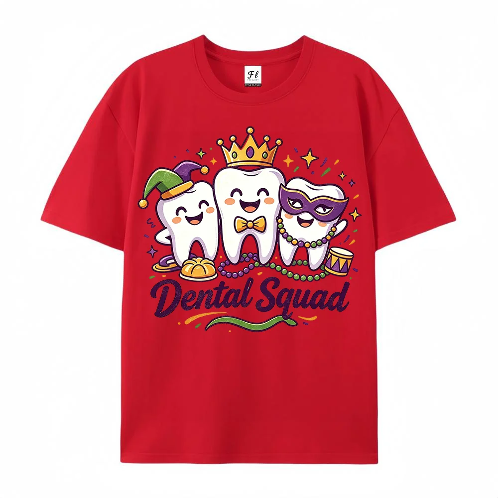 Women Dental Squad Graphic T Shirt Funny Dentist Tooth Print Short Sleeve Crew Neck Casual Summer Tee Top Party Outfit Apparel