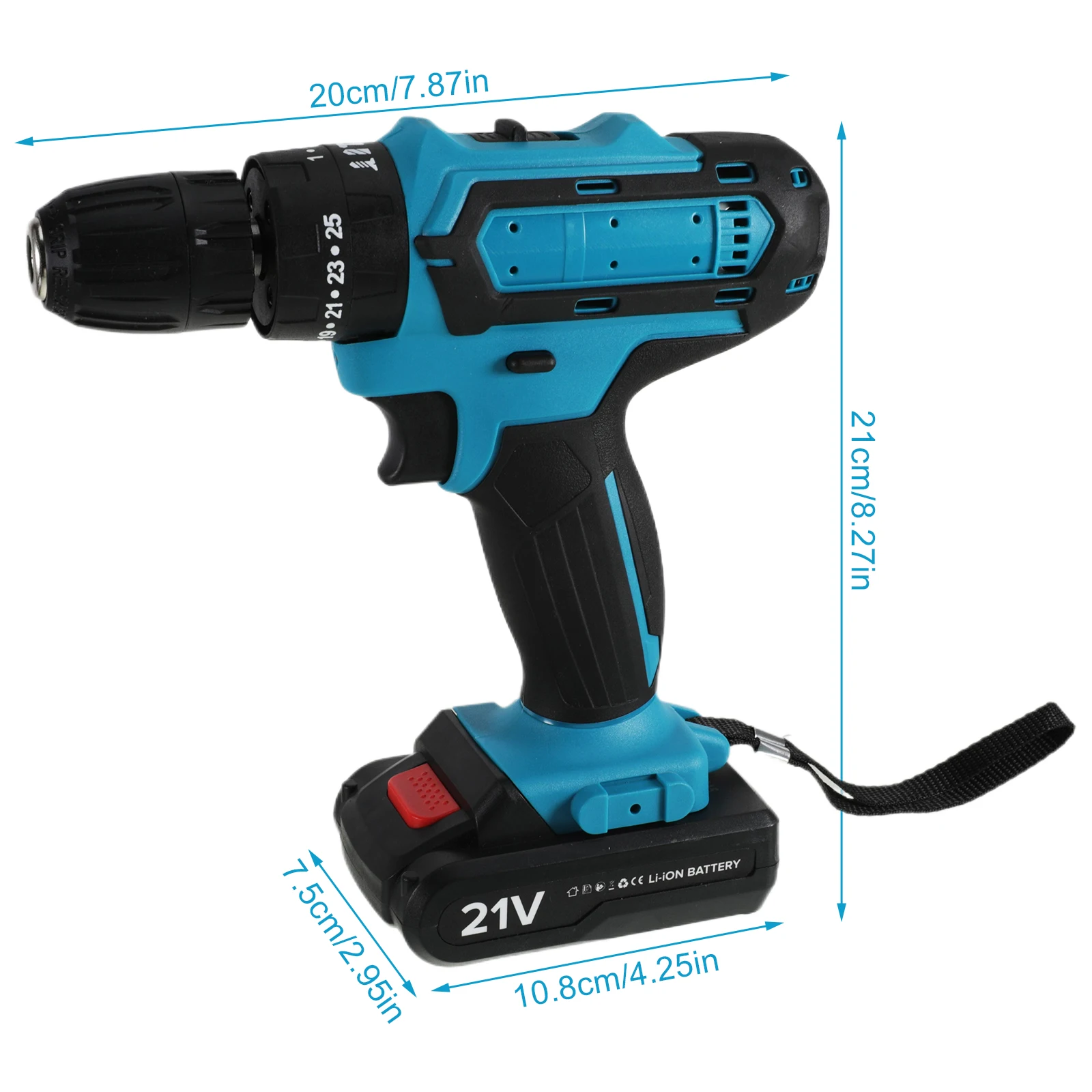 Cordless Drill Set Lithium Battery 21V Cordless Impact HIGH PERFORMANCE 3 Variable Speed Settings EU Plug