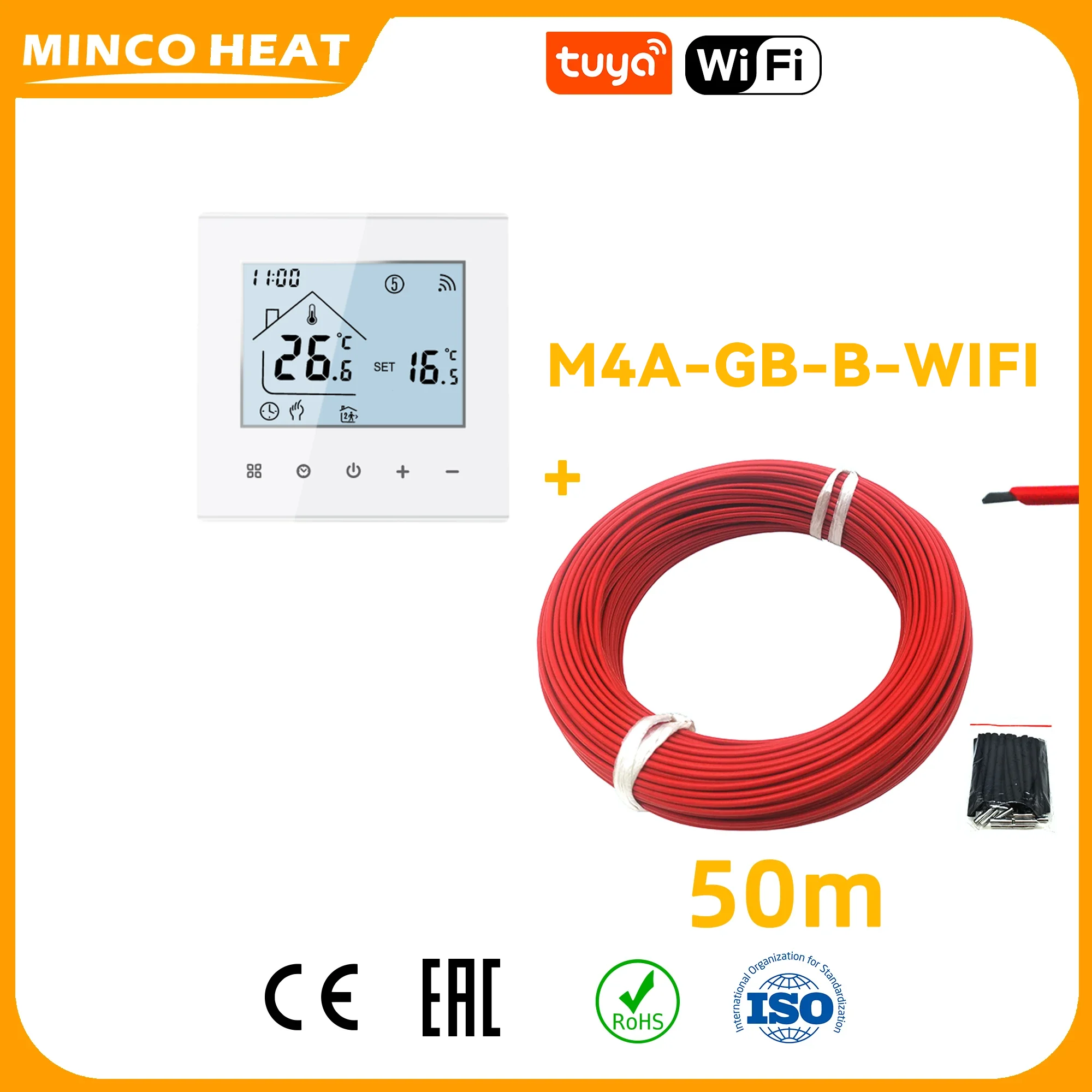 50m Fluoroplastic Carbon Fiber Underfloor Heating Cable for Flooring 2mm 12K 33Ohm/m Resistance with Floor Heating Thermostat