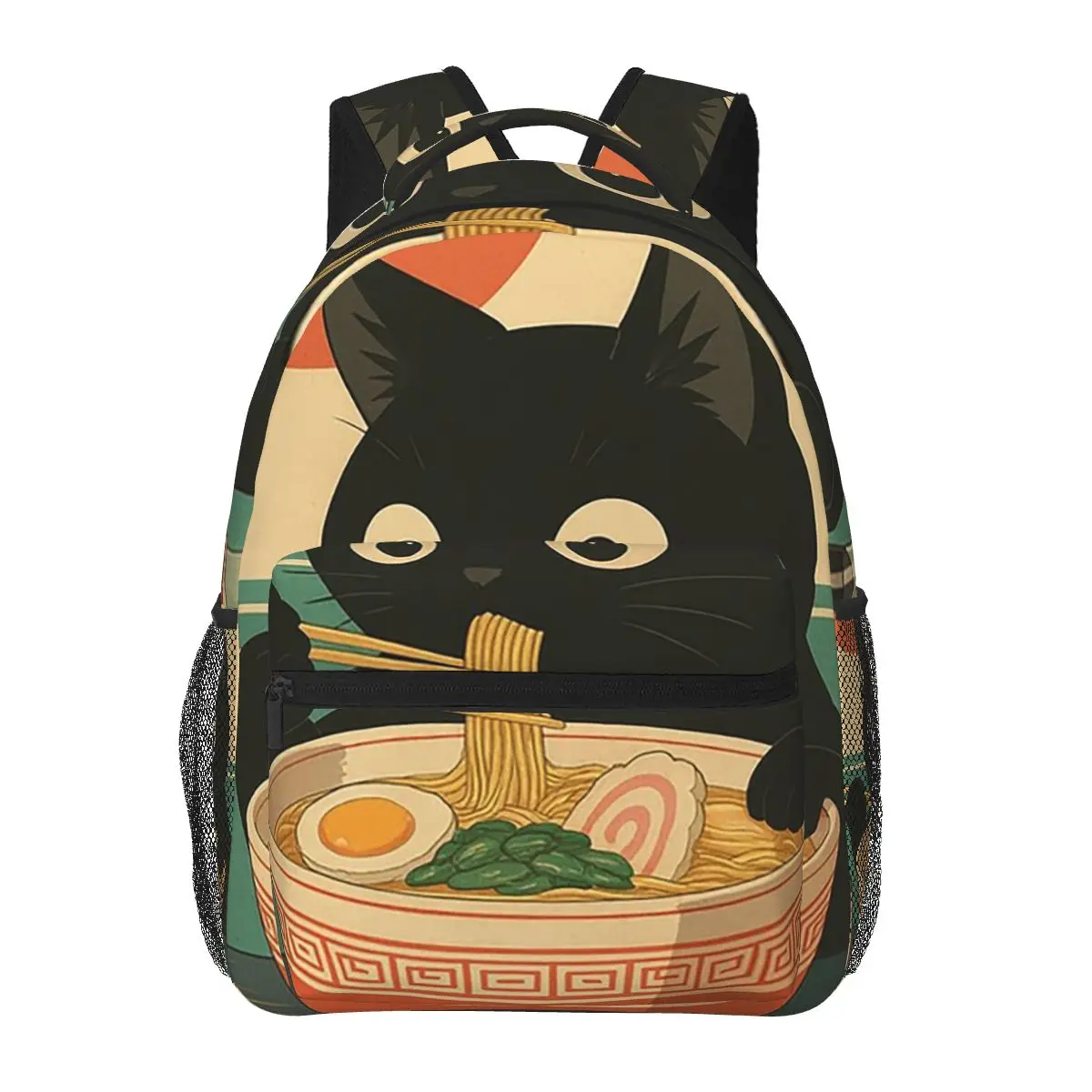 

Japanese Kawaii Noodle Black Cat Ramen Student Backpack School Bag Hiking Travel Daypack for Boys Girls Bookbag Shoulder Bags