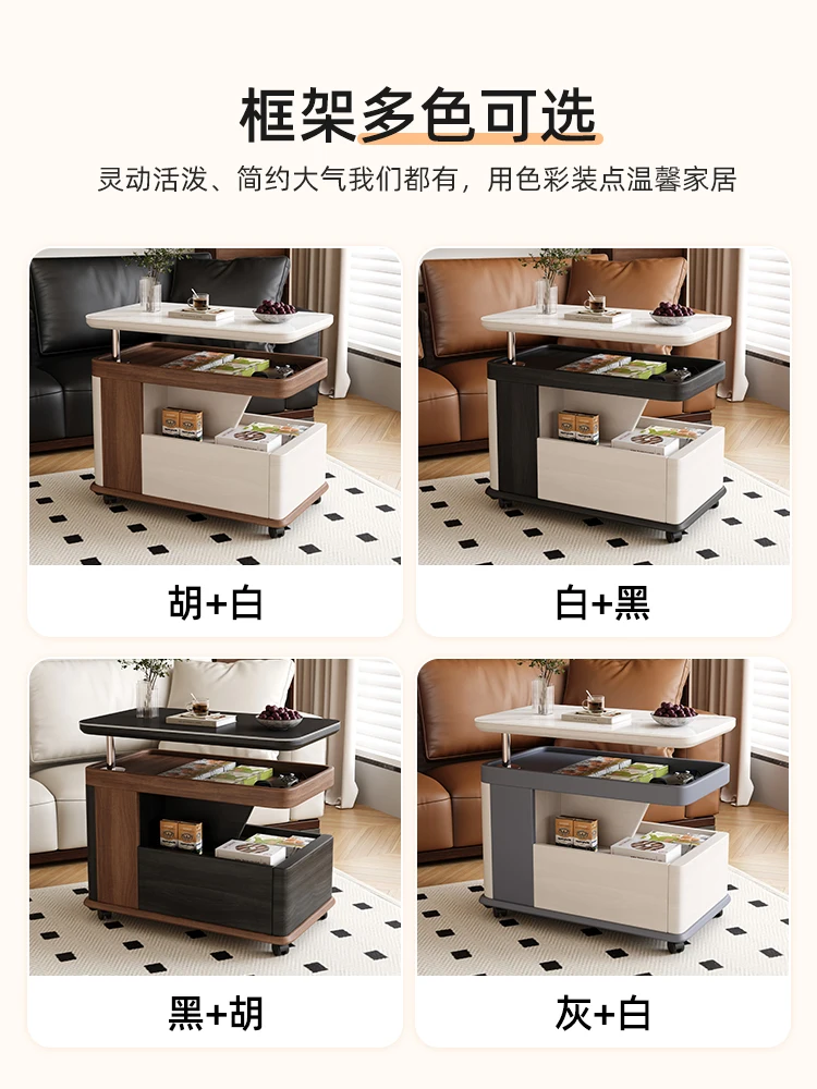 Mobile coffee table living room sofa lifting solid wood coffee table storage trolley