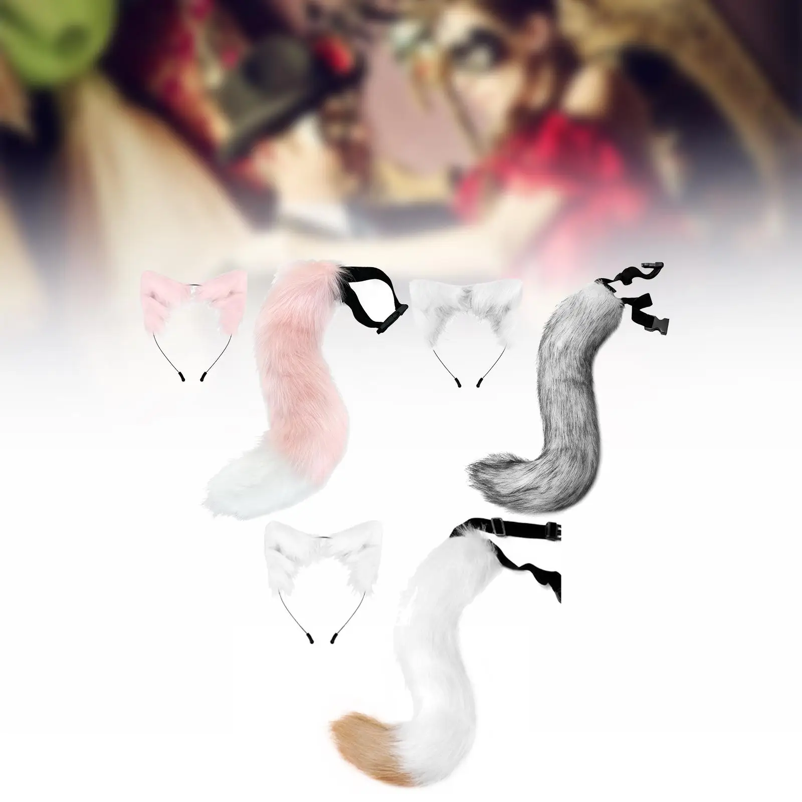 مجموعة آذان وذيل الثعلب الصناعي للأطفال والكبار وعصابة رأس على شكل أذن القط لأداء الحفلة الراقصة