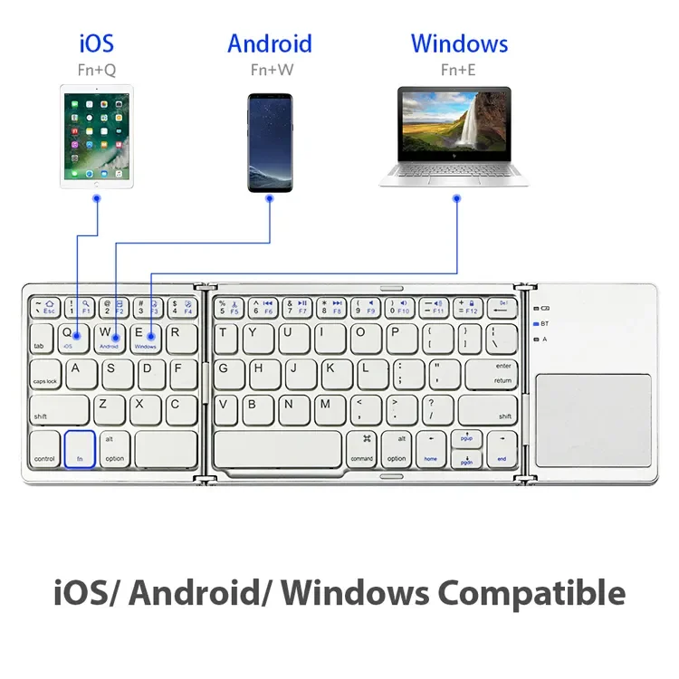 FCC CE RoHs B033 Pocket-sized Rechargeable Wireless Bluetooth Ultra-Slim Folding Keyboard with Touchpad Foldable Keyboard