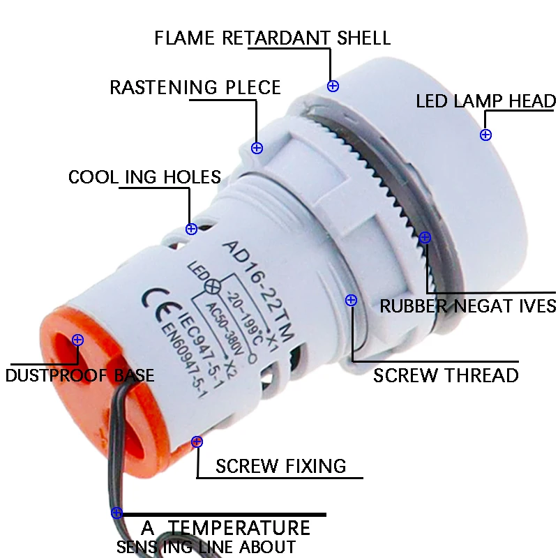 22mm -20-199 Celsius Protective Film type LED Digital Thermometer 50-500V AC Square Round temperature meter Detector Sensor