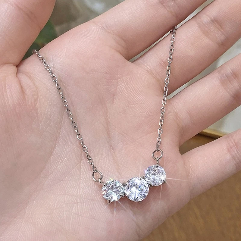 

PONYKISS 925 Sterling Silver Round Zircon Chains Necklaces for Women Trendy Fine Jewelry Minimalist Geometric Accessories