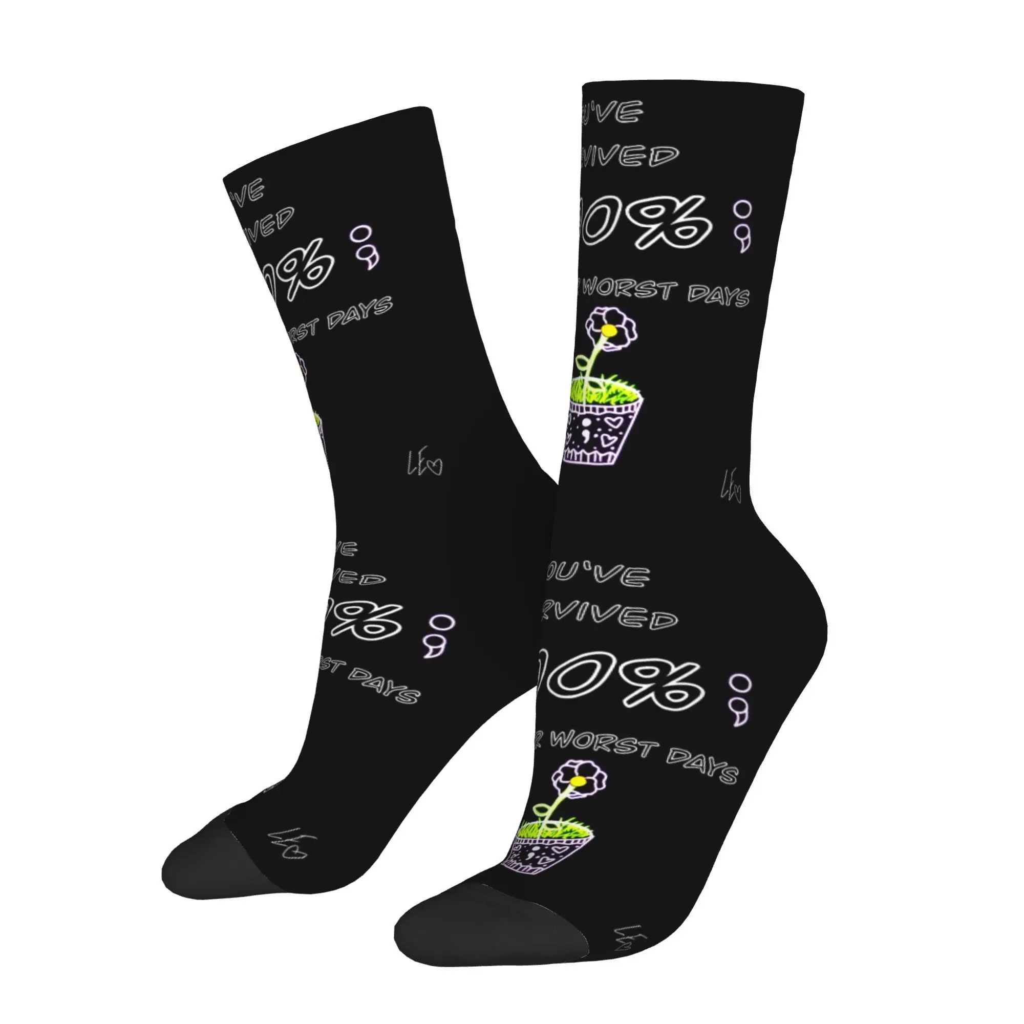 

Funny Men's Socks You’Ve Survived Black Neon Vintage Street Style Crazy Crew Sock Gift Pattern Printed